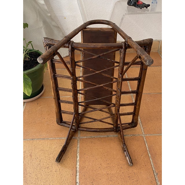 Brown Rattan Magazine Rack with Ceramic Tile Shelf, 1970s For Sale - Image 8 of 18