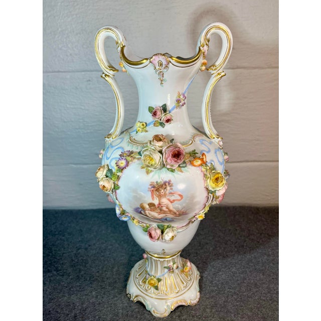 White Antique Meissen Decorative Porcelain Handled Vase For Sale - Image 8 of 12