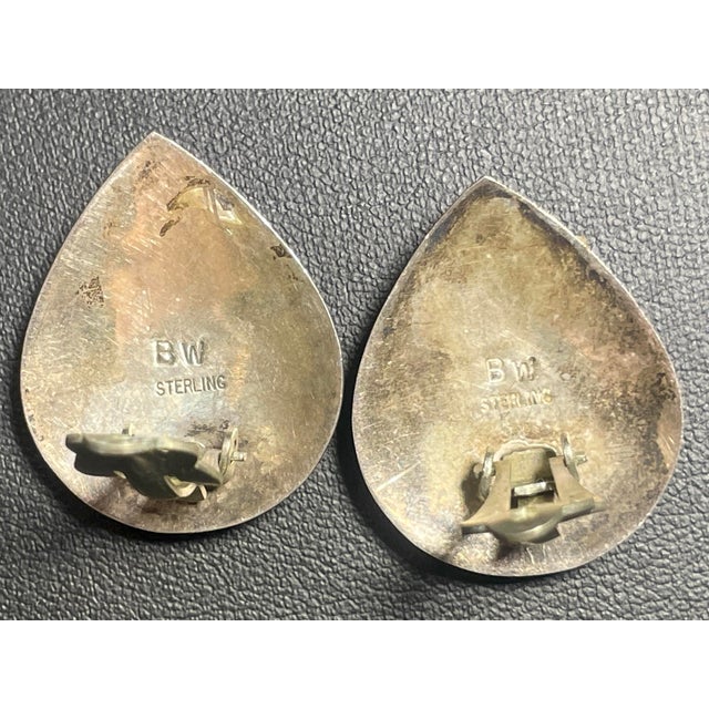 Native American Art Mid 20th Century Pair of Native American Zuni Pueblo Artist Beon Wallace Multi-Stone Mosaic Inlay Earrings For Sale - Image 4 of 5