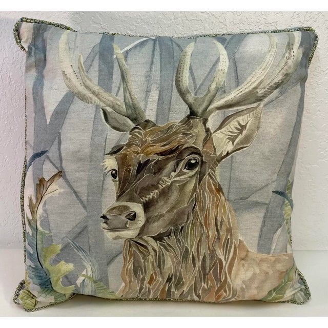 Brown Square Pillow With a Depiction of a Stag/Deer/Elk, Made in the U K For Sale - Image 8 of 8
