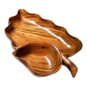 Carved Monkeypod Leaf Bowl