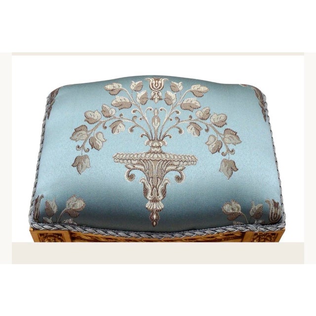 Beautiful Real solid wood real gold leaf footstool available in 3 different fabric and we do custom upholstery for any...