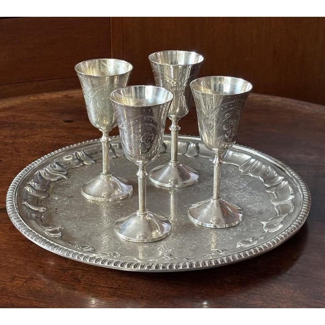 Silver-Plated Drinks Gallery Tray with Goblets, Set of 5 For Sale - Image 4 of 4