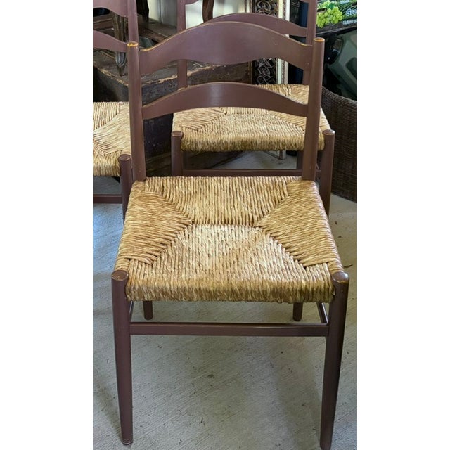 Mid-Century Modern French Country Mid Century Dining Chairs With Rush Seats For Sale - Image 3 of 9