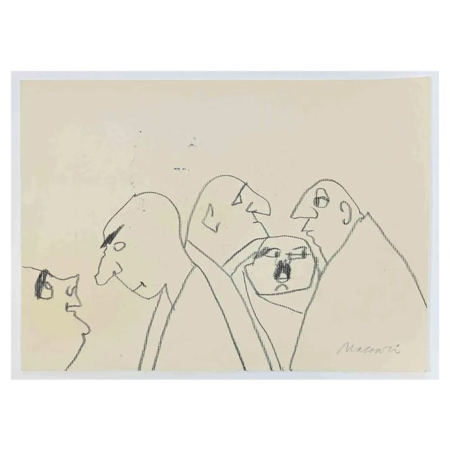Mino Maccari, Bald Men, Pencil Drawing, 1960s For Sale