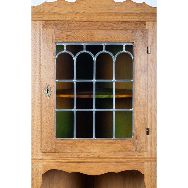 1960s Danish Brutalist Oak Corner Cabinet with Leaded Glass, 1960s For Sale - Image 5 of 9
