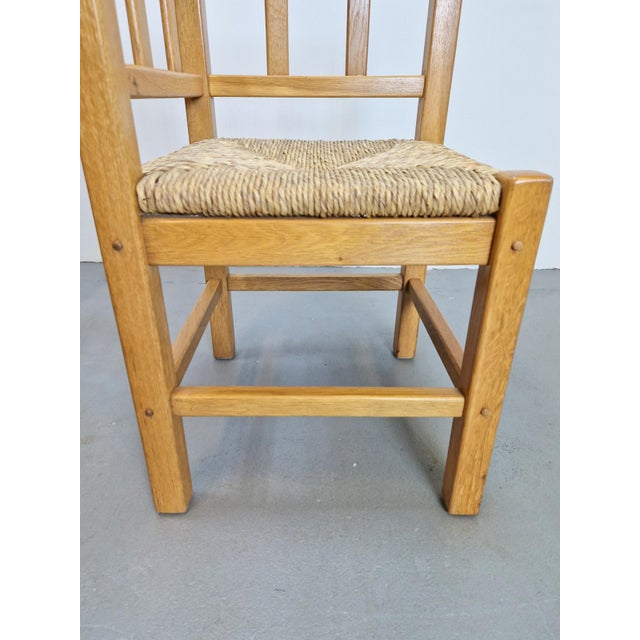 Brown Vintage Dutch Art Deco Style Corner Chair in Oak and Rush, 1950s, Set of 2 For Sale - Image 8 of 13
