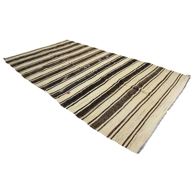 Vintage Striped Turkish Kilim Rug- 6′6″ × 12′3″ For Sale - Image 4 of 7
