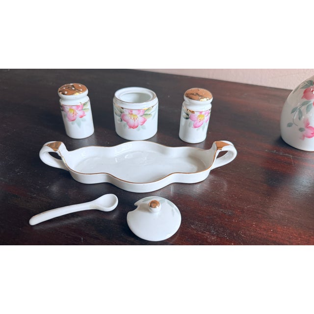Noritake Antique, Early 20th Century Noritake Japan Azalea Porcelain Six-Piece Condiment Boat Set For Sale - Image 4 of 8