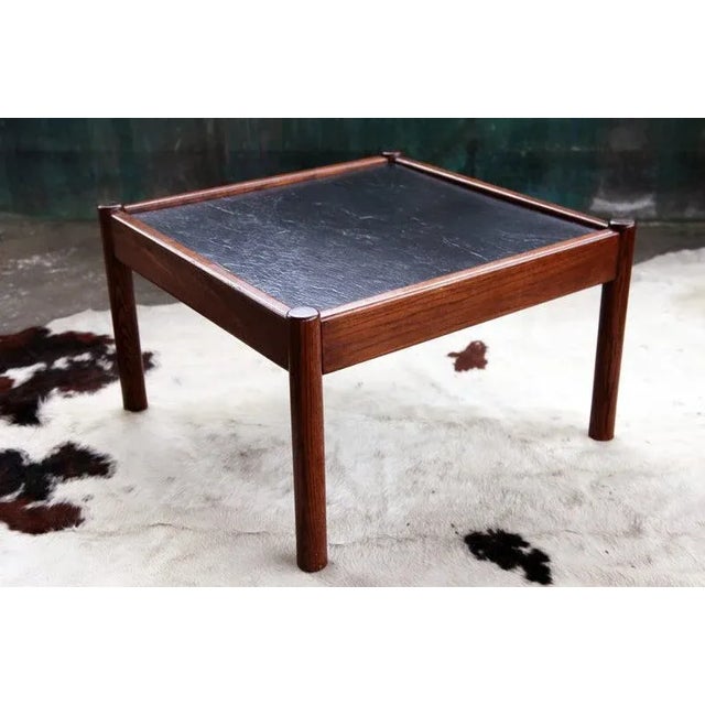 Mid-Century Modern Mid-Century Black Surface and Dark Wood Frame Coffee Table For Sale - Image 3 of 11