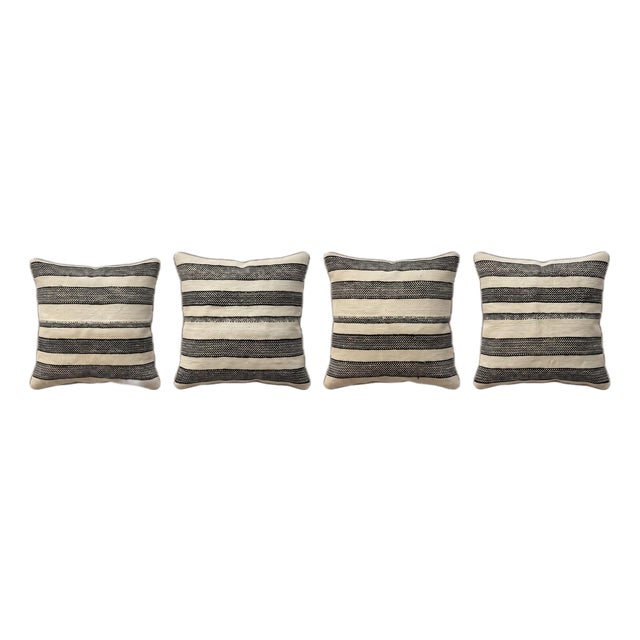 Gray Striped Kilim Pillow Cover 22'' X 23'' - Set of Four For Sale