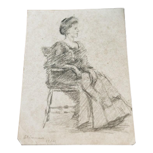 Antique Sketch - Portrait of Woman C.1902, G.a. Gruman