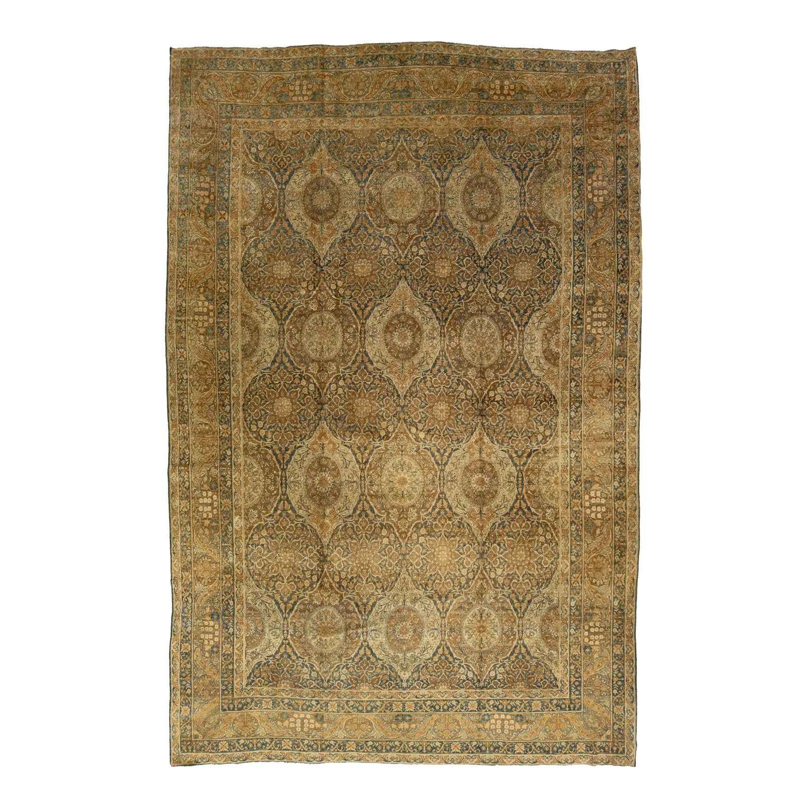 Handmade Blue Antique Kerman Persian Wool Rug With an Allover Pattern ...