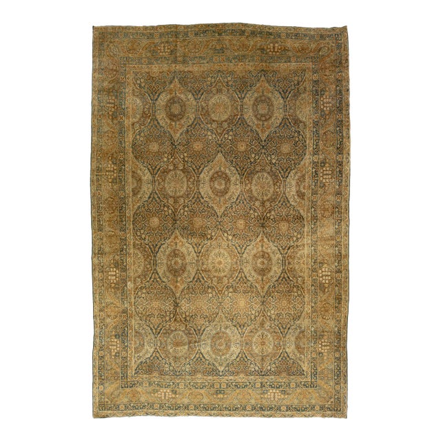 Handmade Blue Antique Kerman Persian Wool Rug With an Allover Pattern For Sale