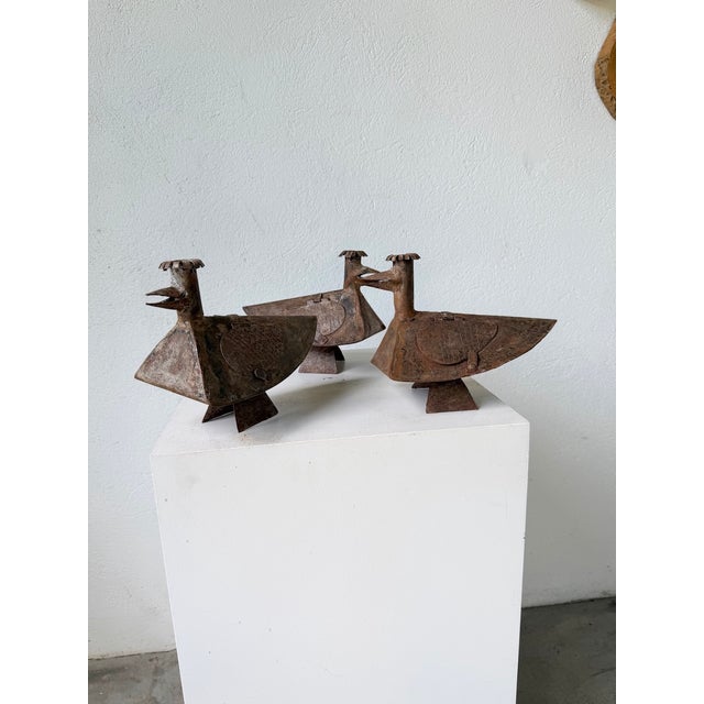 Brutalist Folk Art Bird Candlesticks, 1950s, Set of 3 For Sale - Image 6 of 18
