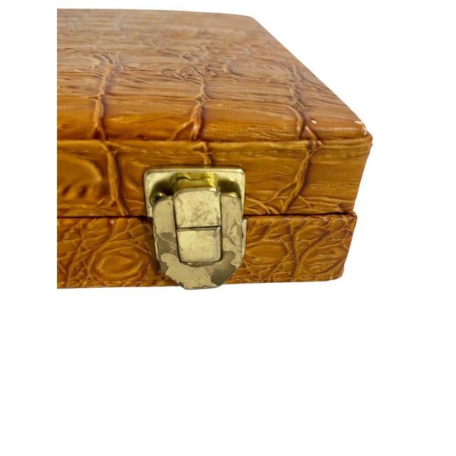 Vintage Mid-Century Backgammon Game Set Faux Crocodile Travel Case For Sale - Image 6 of 18