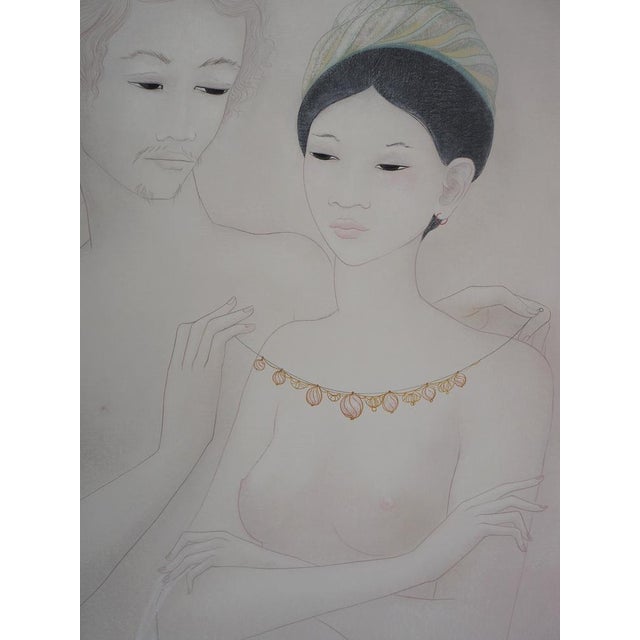 Mara Tran Long, Le Cadeau, 1973, Oil and Gouache on Panel For Sale - Image 6 of 9