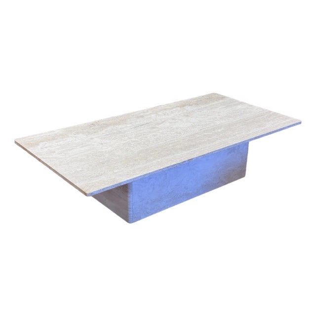 Custom Hand Made + Molded Travertine Coffee Table For Sale
