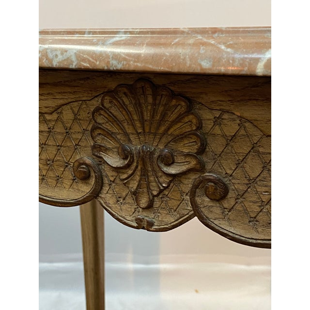 Wood 1970s Carved Oak and Marble Louis XV Style End Tables, a Pair For Sale - Image 7 of 16
