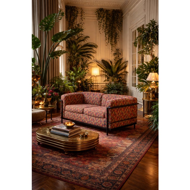 Iconic lc2 sofa, designed in 1928 by le corbusier, pierre jeanneret and charlotte perriand, and produced by cassina, one...