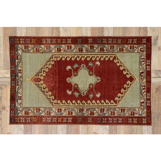 Ruby Red Vintage Turkish Oushak Rug - 03'08 X 05'10 For Sale - Image 8 of 9