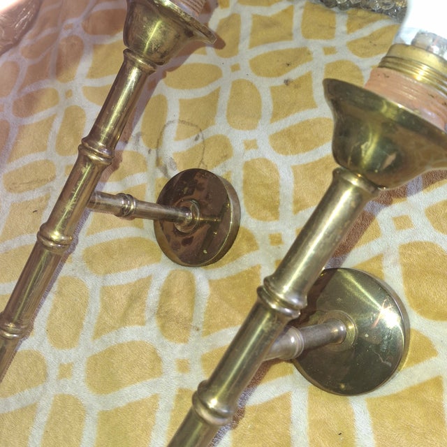 Mid-Century Modern 1950's French Mid Century Modern Tall Bronze "Bamboo" Wall Sconces by Maison Bagues a - Pair For Sale - Image 3 of 12