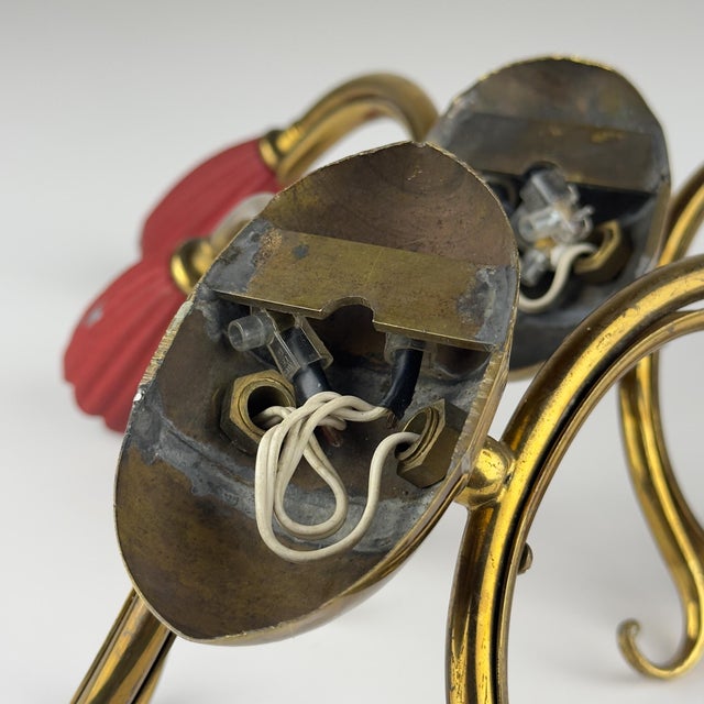 Vintage Italian Red Brass Wall Sconces, 1950s, Set of 2 For Sale - Image 10 of 18