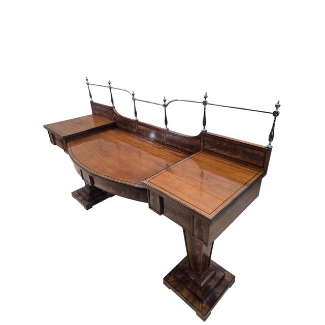 Late 19th Century Monumental Antique English Regency Revival Flame Mahogany Executive Desk For Sale - Image 4 of 12