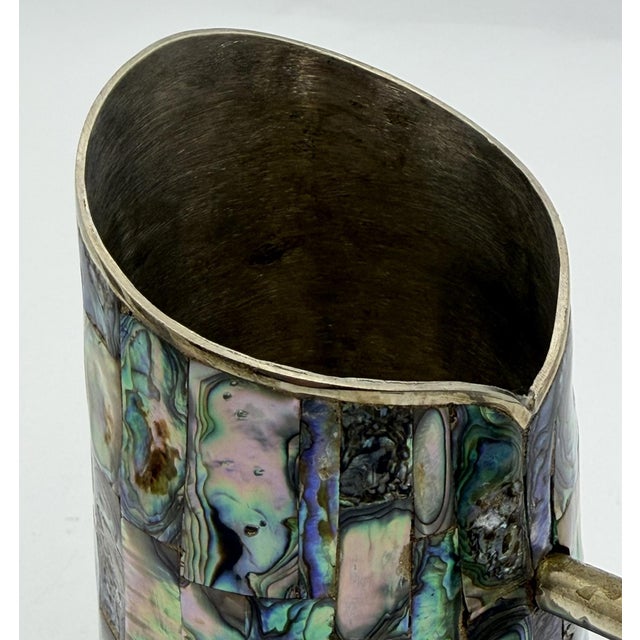 1960s Mexican Abalone Inlay Alpaca Silver Pitcher & 4 Tumblers Barware Set For Sale - Image 14 of 18