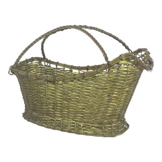 Vintage Brass Wine Bottle Holder Basket For Sale