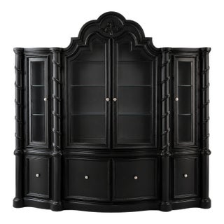 Late 20th Century Refinished Collezione Europa Breakfront China Cabinet in Black Satin For Sale