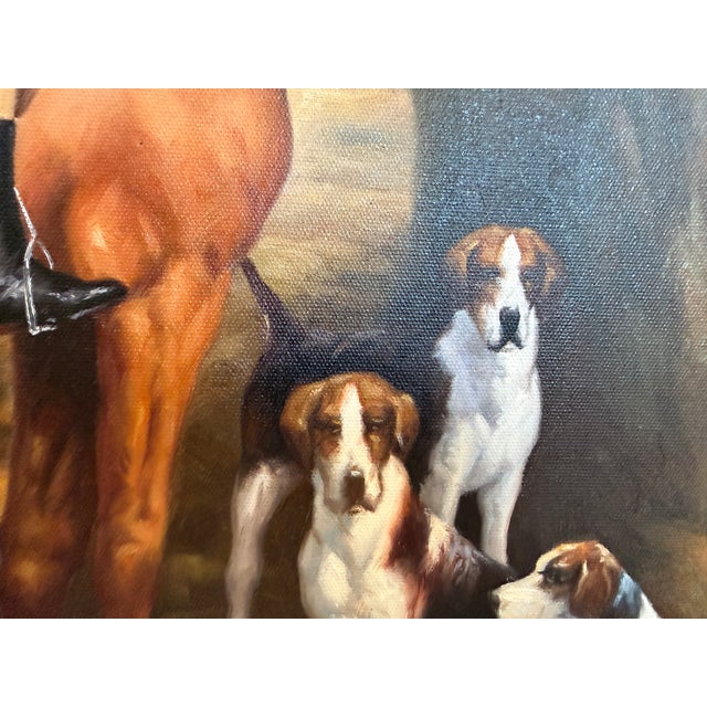 Early 21st Century English Fox Hunting Scene Oil Painting on Canvas, Horses & Hounds, Signed Framed For Sale - Image 5 of 10