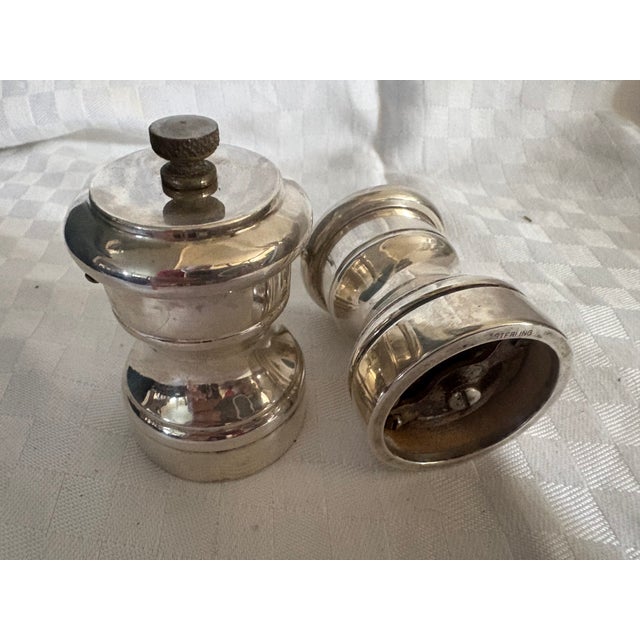 1920s Two Petite Sterling Silver Grinders; For Salt and Pepper For Sale - Image 9 of 11