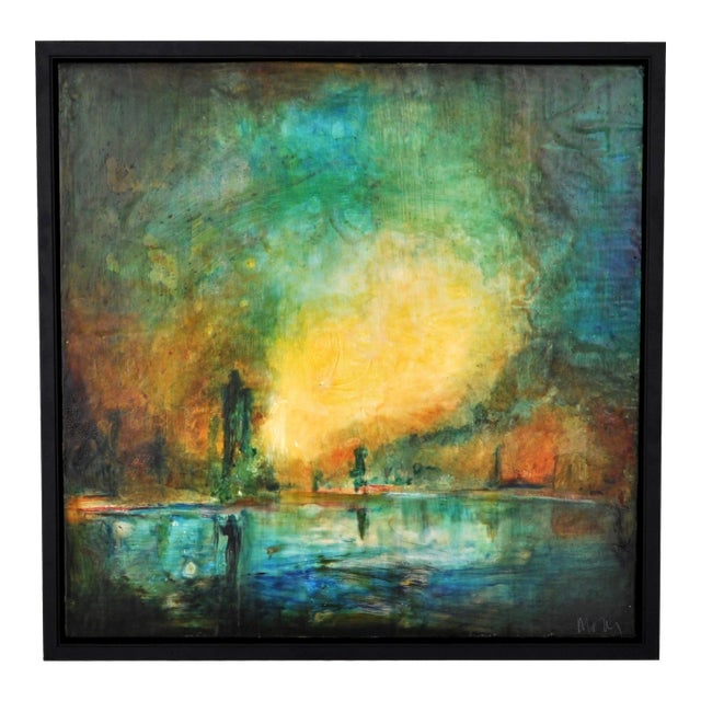 Molly Cliff Hilts Modernist Encaustic Painting "New Orleans" Pacific Northwest Artist Molly Hilts For Sale