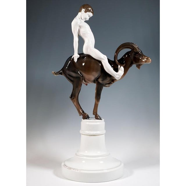 Rosenthal Large Capriccio Boy on Ibex in Porcelain from Rosenthal Selb, Germany, 1910s For Sale - Image 4 of 10