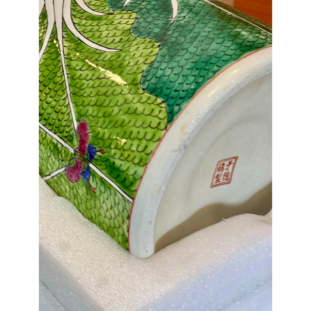 Green Bok Choy “Shou” Longevity Pattern Handpainted Porcelain Umbrella Stand For Sale - Image 8 of 12