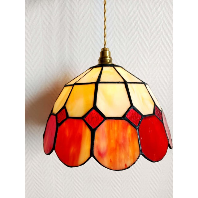 1940s Art Deco Pendant Lights in the style of Tiffany, 1940s, Set of 2 For Sale - Image 5 of 12