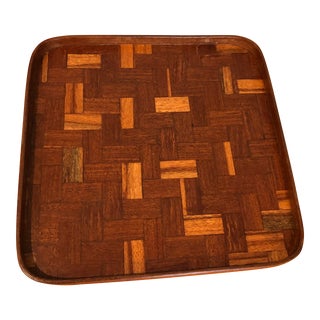 1990s Checkered Teak Tray For Sale