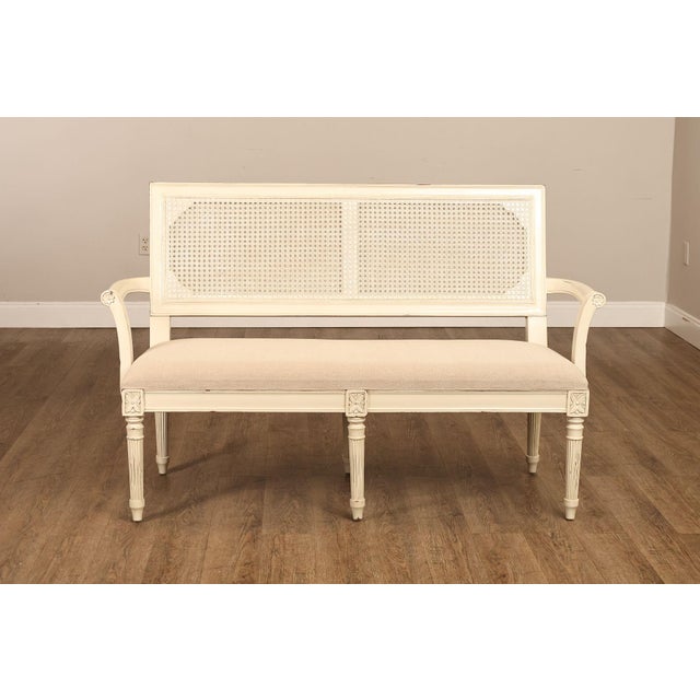 Alden Parkes Country French Louis XVI Style Caned Back Painted Settee For Sale - Image 14 of 18