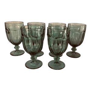 Contemporary Libbey Duratuff Spanish Green Water Goblets/Wine Glasses S-6