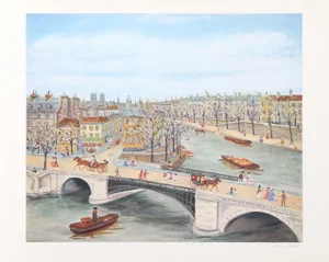 Bridge Over the Seine, Claude Tabet Lithograph, Signed and Numbered in Pencil