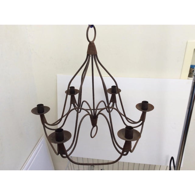 Brown Vintage Rusty Candle Chandelier For Sale - Image 8 of 10