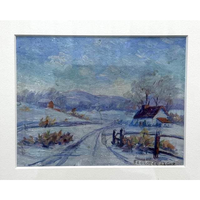Early 20th Century Original Oil on Copper Painting of a Winter Farm For Sale - Image 4 of 8