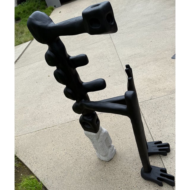 Sculptural Wood Floor Piece by Casey McCafferty – Blackened Organic Form With Carved Protrusions For Sale - Image 4 of 6