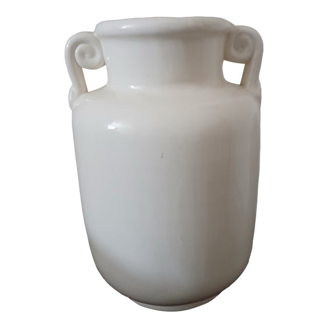 1990s Large Italian White Vase With Scroll-Style Handles For Sale