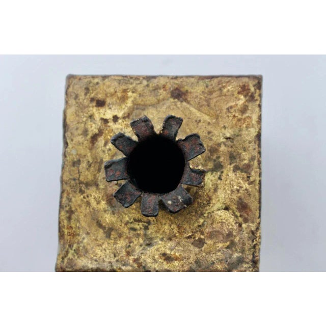 Paul Evans Style Brutalist Iron & Brazed Brass Drip Square Vase, 1970 For Sale - Image 12 of 12