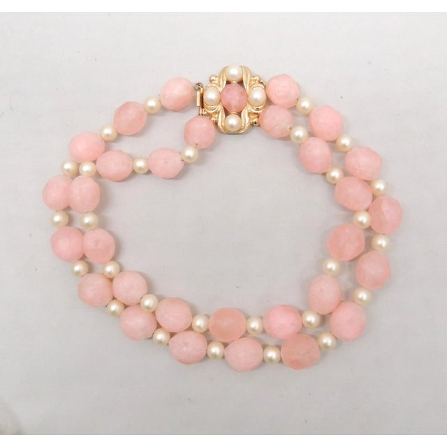 Pink Vintage 1960s Signed Napier 2 Strand Pink Bead & Faux-Pearl Necklace For Sale - Image 8 of 9