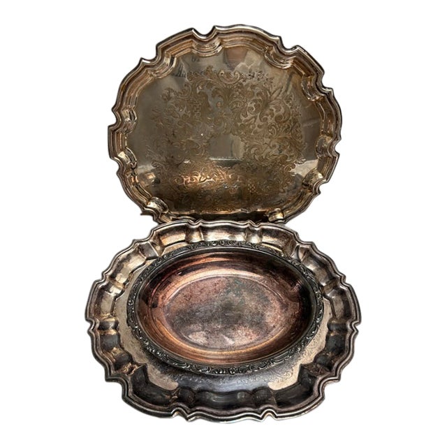 Midcentury Assorted Set of English Silver Trays, Set of Three For Sale