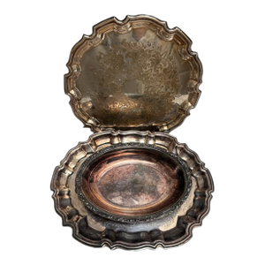 Midcentury Assorted Set of English Silver Trays, Set of Three