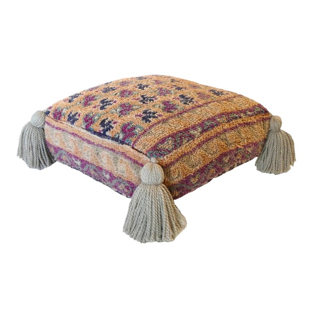 Midcentury Boujad Wool Floor Pouf For Sale